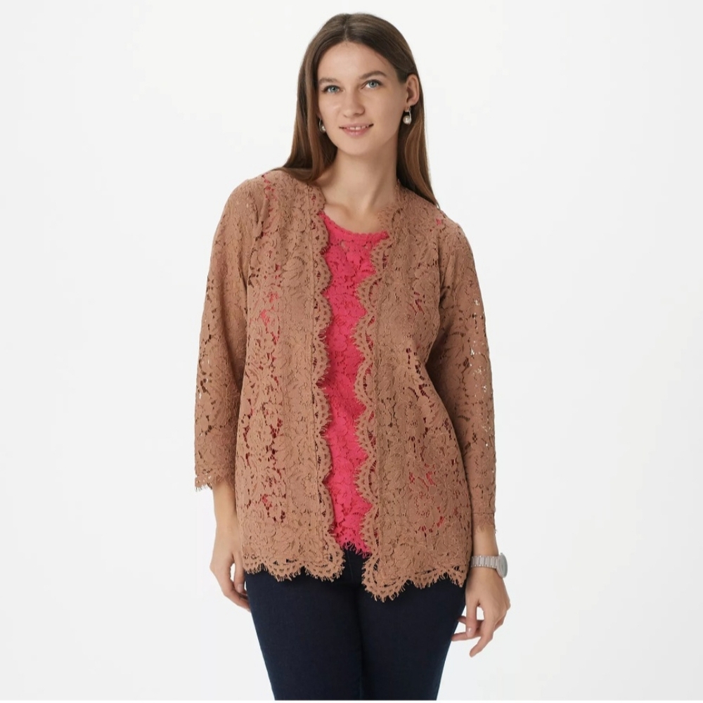 Isaac Mizrahi Live! Lace Open Front Cardigan Jacket  NWOT Size Large - Picture 3 of 9